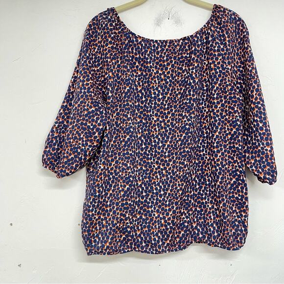 Ann Taylor Blue & Orange Spotted Peasant Boho Blouse Womens S Buttons 3/4 Sleeve - Picture 7 of 8
